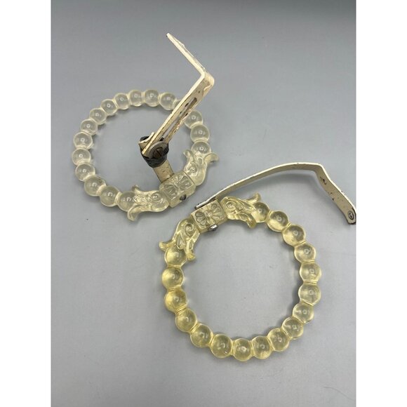 Art Deco Lucite Beaded Curtain Tiebacks Floral Design & Metal Mounting Brackets* - Picture 1 of 11